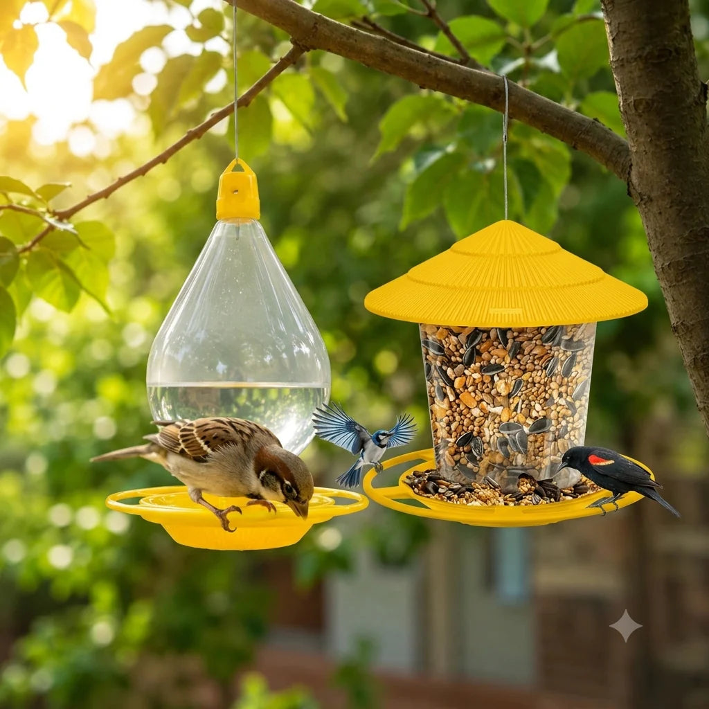 Bird Feeder & Hanging Drinker Combo Set (2-in-1)