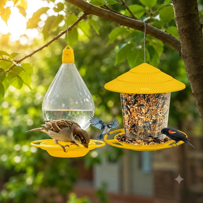 Bird Feeder & Hanging Drinker Combo Set (2-in-1)