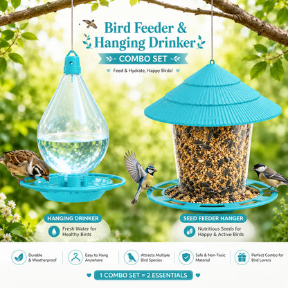 Bird Feeder & Hanging Drinker Combo Set (2-in-1)