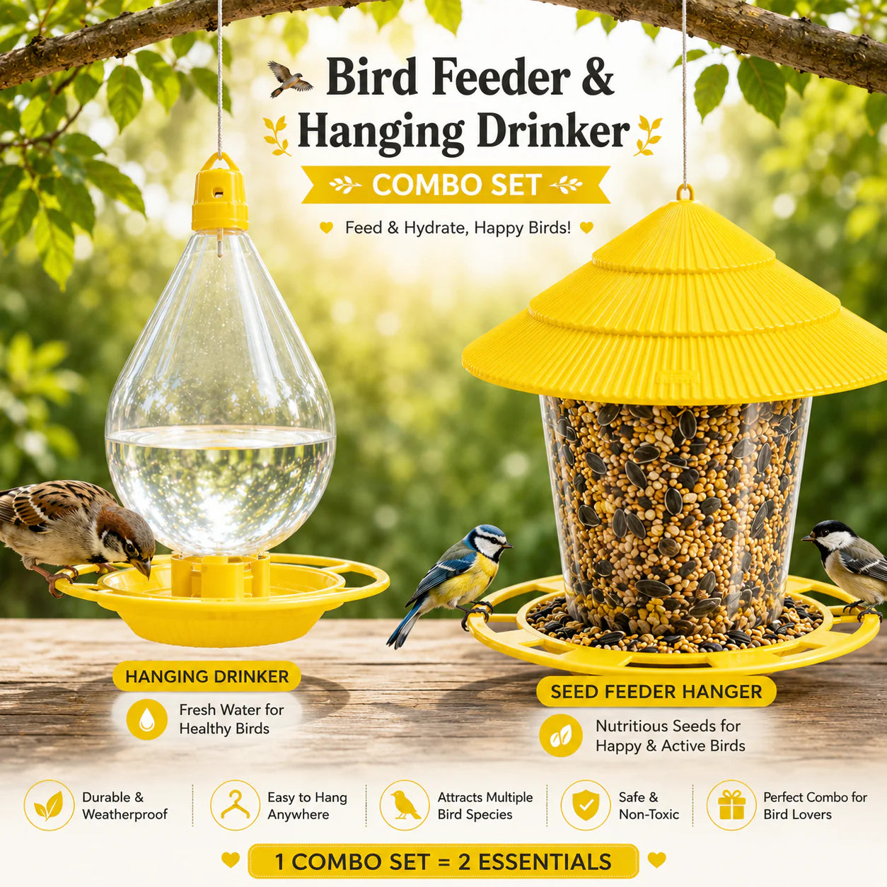 Bird Feeder & Hanging Drinker Combo Set (2-in-1)