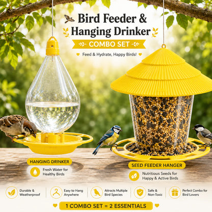 Bird Feeder & Hanging Drinker Combo Set (2-in-1)
